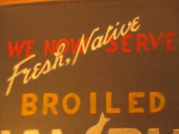 Fresh Broiled Halibut sign paint on chalkboard 24" X 18" - staining