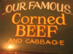 Corned Beef and Cabagge sign paint on fiberboard 25" X 17" staining