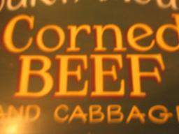 Corned Beef and Cabagge sign paint on fiberboard 25" X 17" staining