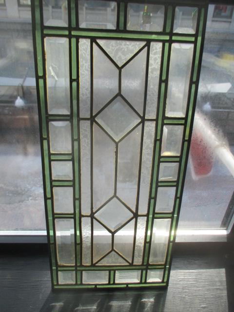 Pair Leaded Stained Glass Panes 13" X 28 1/2" (some small cracks)