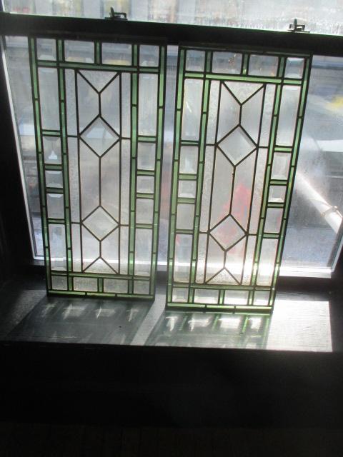 Pair Leaded Stained Glass Panes 13" X 28 1/2" (some small cracks)