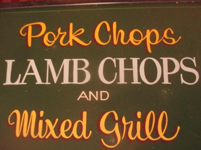 Pork Chops and Lamb Chops sign paint on fiberboard 25" X 17" staining