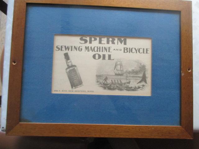 Sperm Sewing Machine and Bicycle Oil New Bedford framed ad - 17 1/2" X 14"