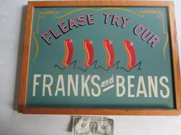 Retro "Please try our Franks and Beans" sign paint on chalkboard 24" X 18"