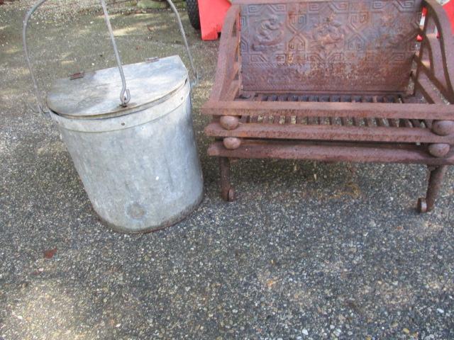 Cast Metal Fireplace Hearth "18" X 13" X 16" and Metal Coal Bucket