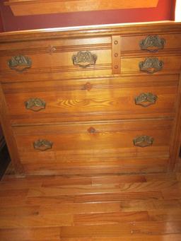 Antique Oak Chest - 2 Small Drawers Top Right and Drawer Top Left and 2 Larger Drawers