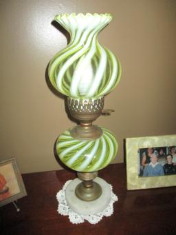 Swirl Glass, Marble Base Table Lamp 18"