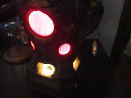 Chalk Lamp Depicts Woman Looking Into Cauldron with 3 Red Reflective Glass Pieces on Base 16"