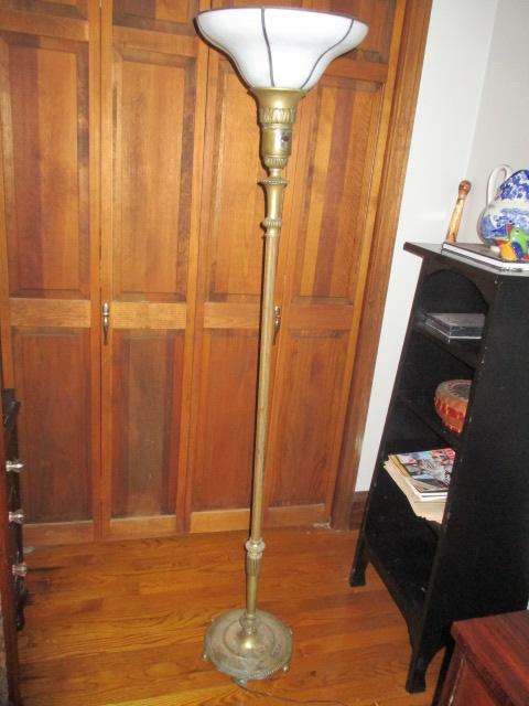 Metal Floor Lamp Slag Glass Shade (Appears to be Added) 66 1/2"