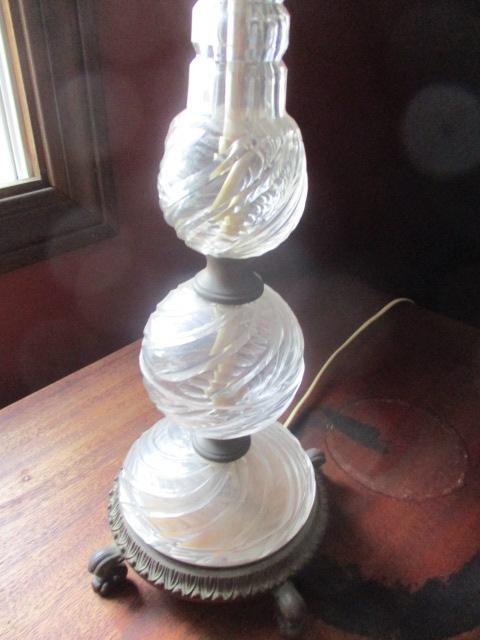 Glass Table Lamp with Fringed Shade 30"