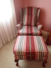 Wingback Chair Striped with Ottoman and Pillow