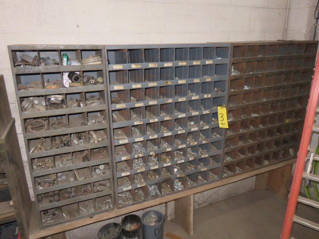 (3) HARDWARE RACKS AND ASSORTED HARDWARE CABINETS WITH HARDWARE