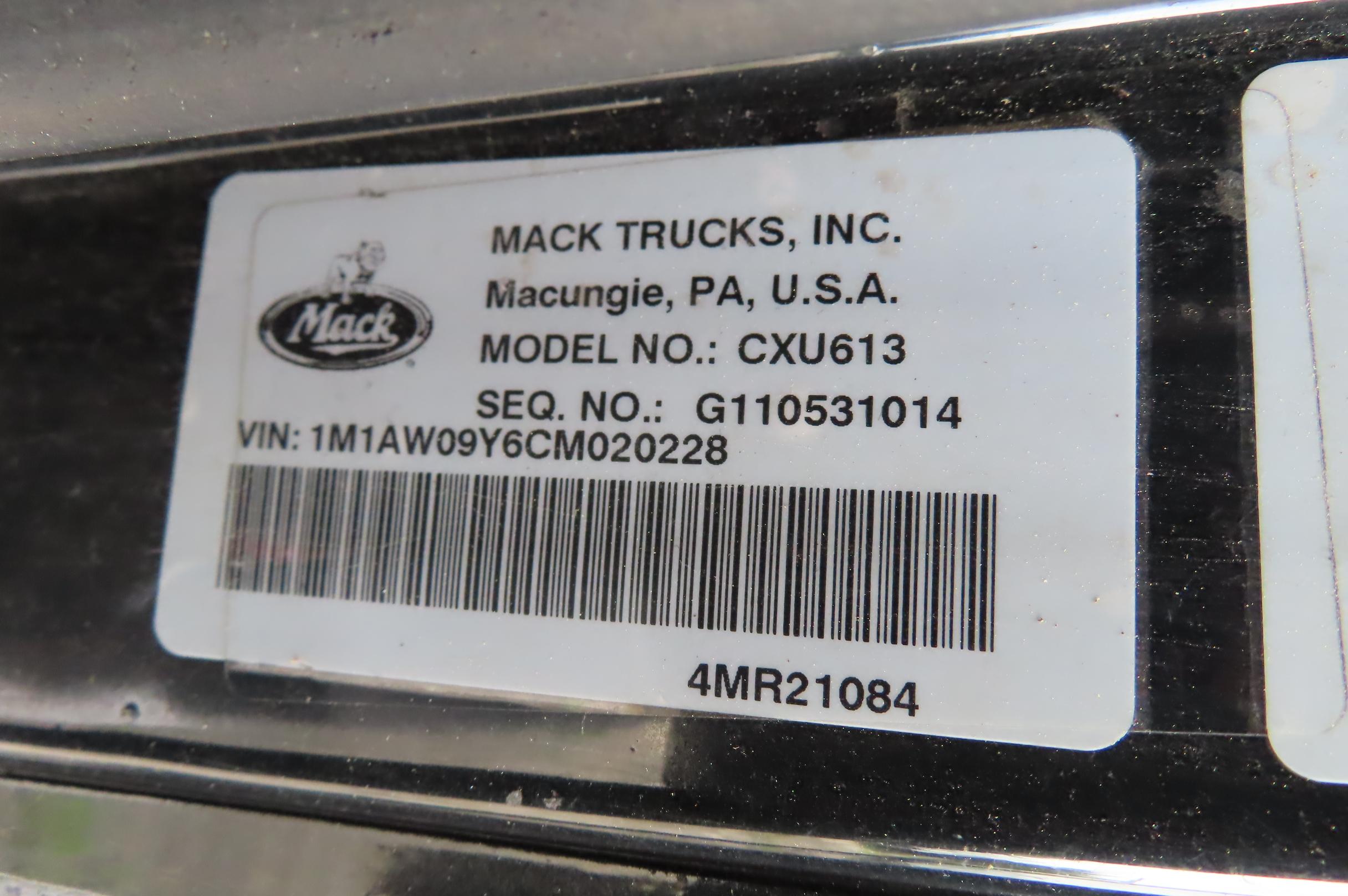2012 MACK CXU613 TA TRACTOR, VIN 1M1AW09Y6CM020228