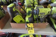 RYOBI 6 PIECE CORDLESS POWER SET, ONE BATTERY AND ONE CHARGER