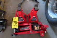 BIG RED (2) 3 TON JACK STANDS AND (1) 2 TON HYDRAULIC TROLLEY JACK