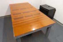 WOOD PALLET TABLE WITH PLEXIGLASS TABLE, 2 DRAWER LATERAL FILE, AND 7 FT….
