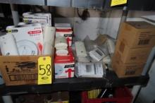 2 SHELVES OF SMOKE AND CARBON MONOXIDE ALARMS AND 9 VOLT BATTERIES