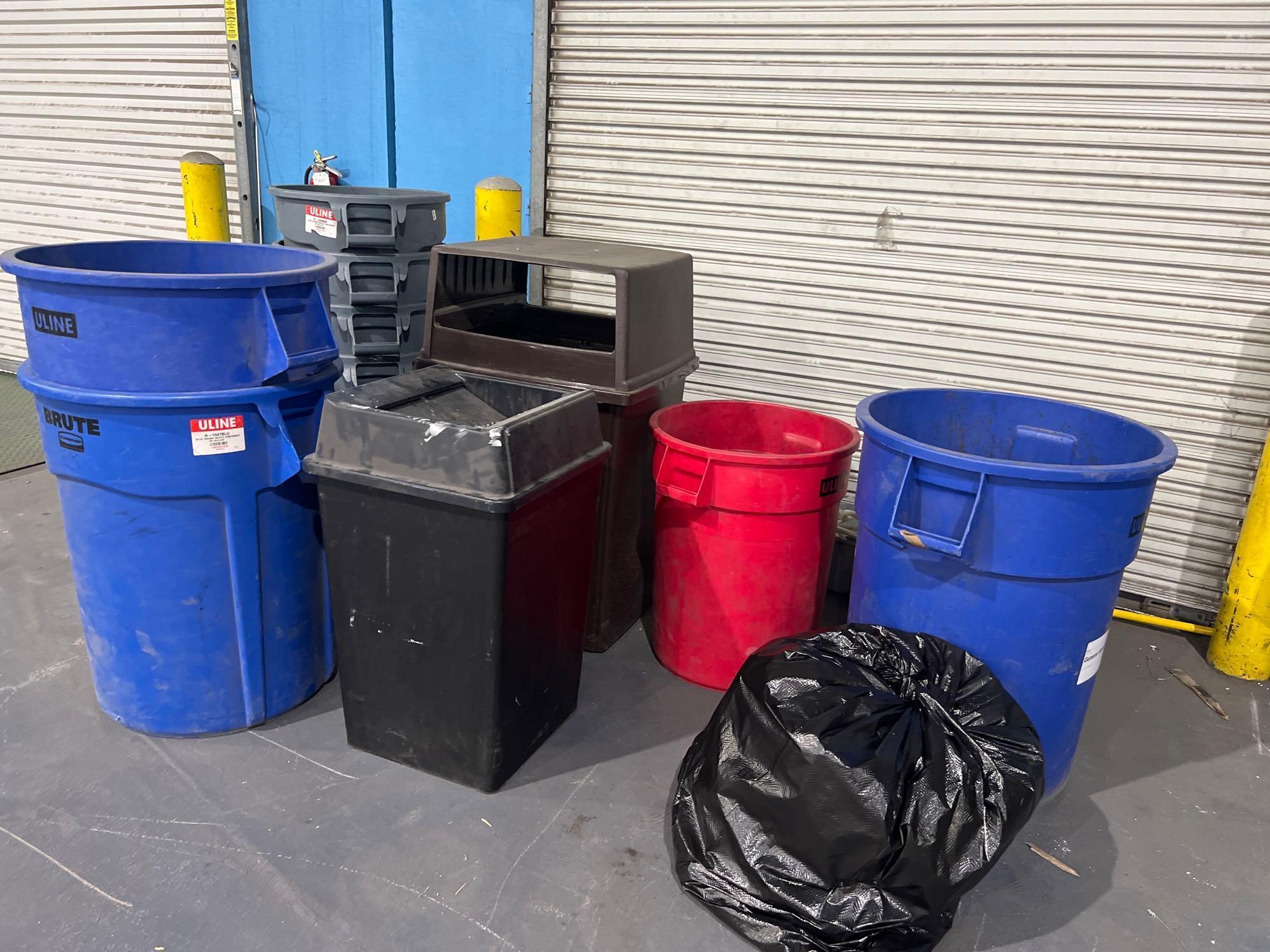 ASSORTED TRASH CANS. (ULINE/BRUTE)