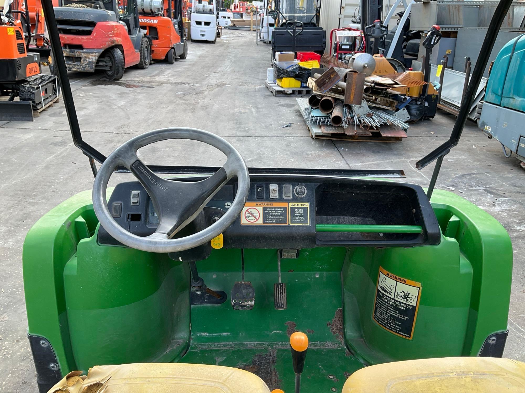 JOHN DEERE GATOR TX UTV, GAS POWERED, HYDRAULIC DUMP BED, HITCH, BILL OF SALE ONLY