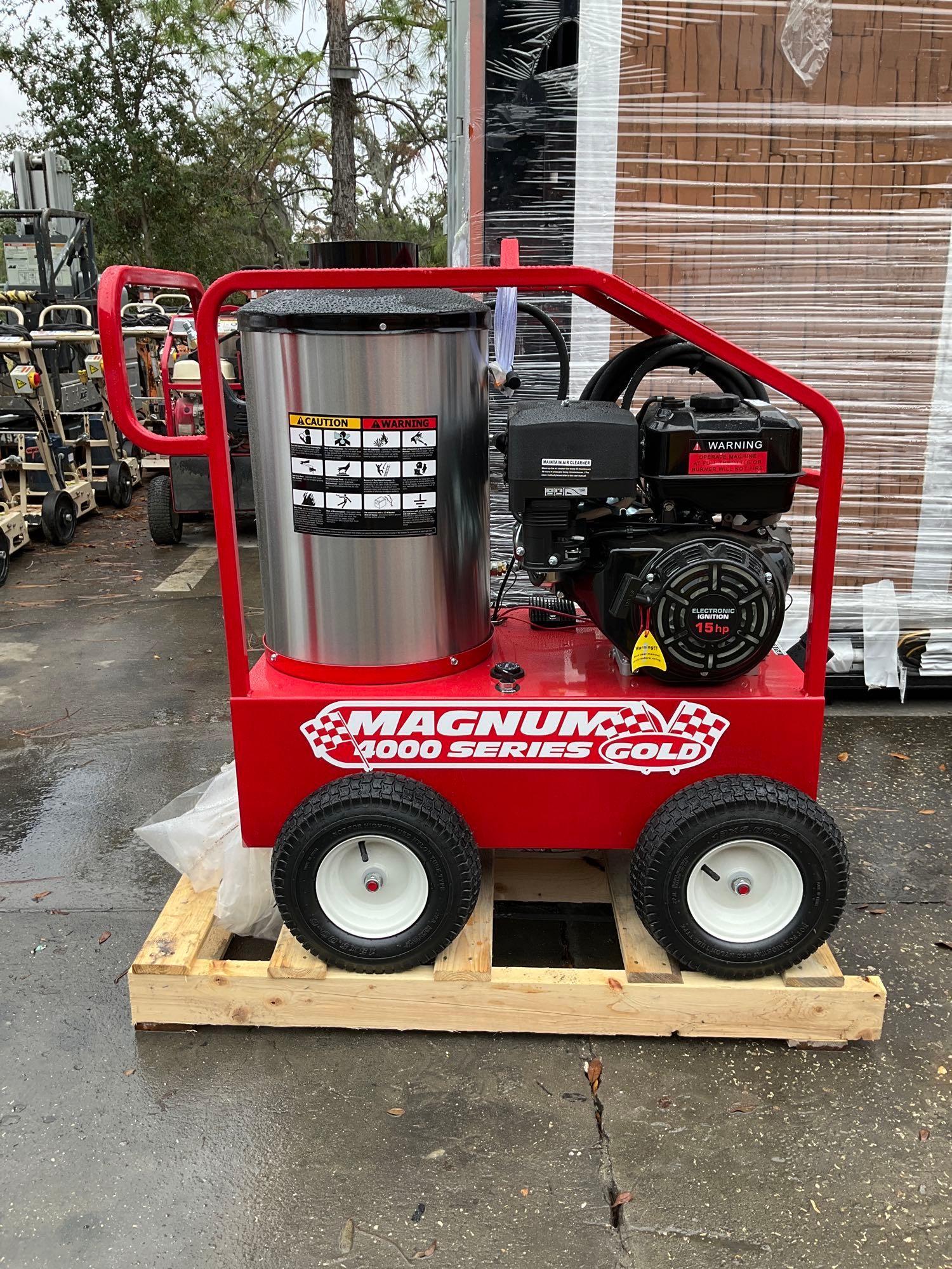 UNUSED 2023 MAGNUM 4000 SERIES GOLD HOT WATER PRESSURE WASHER,DIESEL GAS POWER, ELECTRIC START, A...