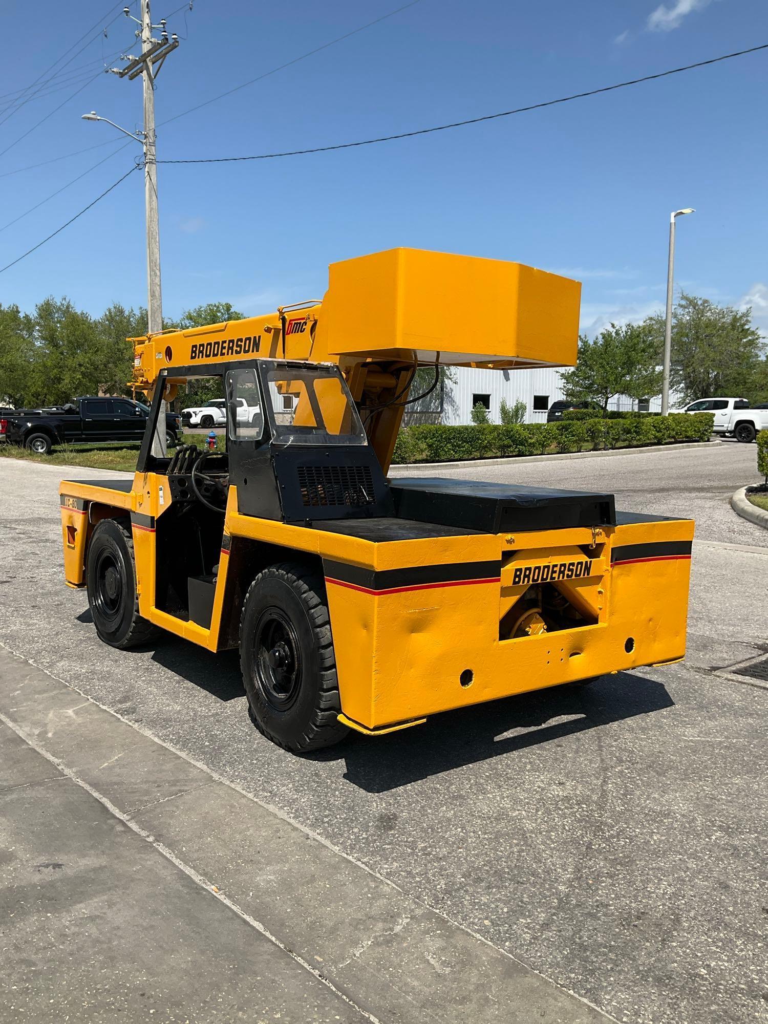 BRODERSON ROUGH TERRAIN CRANE MODEL IC-80-2D , DIESEL, APPROX MAX LIFTING CAPACITY 18,000LB