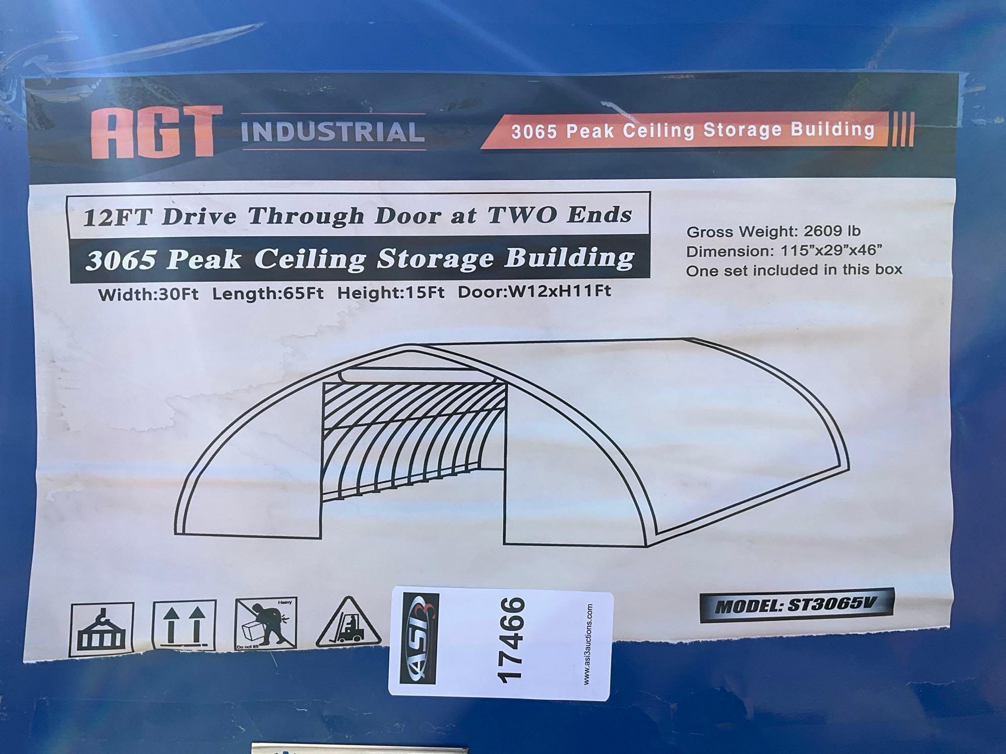 UNUSED 2023 AGT INDUSTRIAL 3065 PEAK CEILING STORAGE BUILDING MODEL ST3065V, APPROX 12FT DRIVE TH...