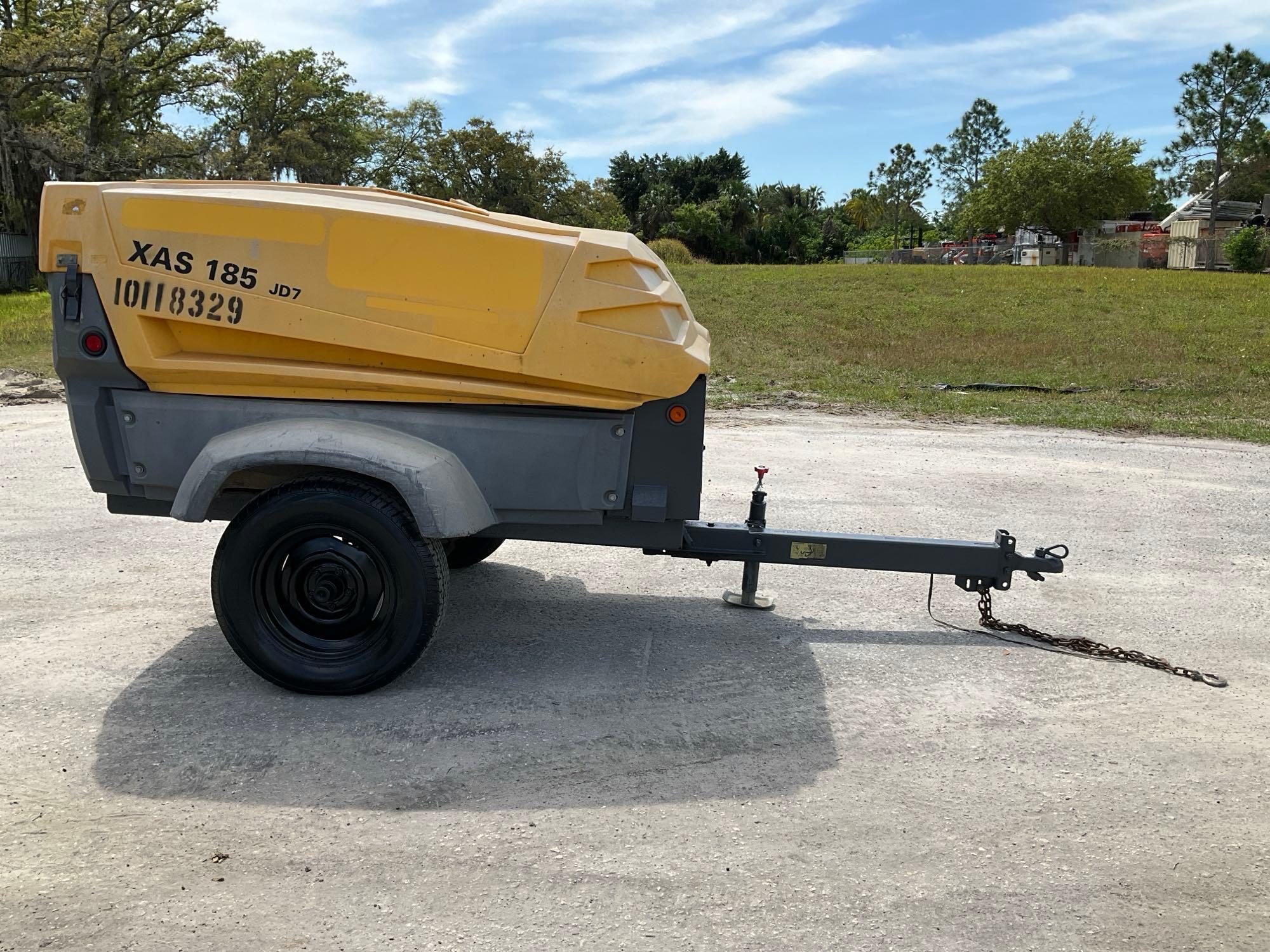 ATLAS COPCO PORTABLE AIR COMPRESSOR MODEL XAS 185 JD7, DIESEL, JOHN DEERE ENGINE, TOW BEHIND