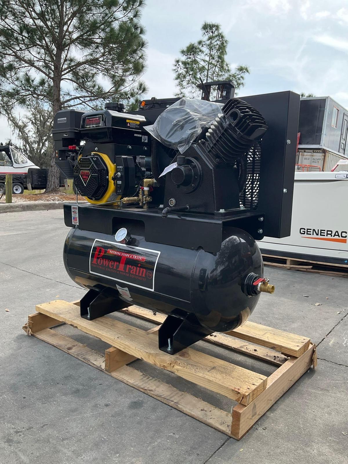 UNUSED POWER TRAIN AIR COMPRESSOR MODEL PT-14G30TRKE-V2, GAS POWERED, APPROX 175 MAX RATED PSI, A...