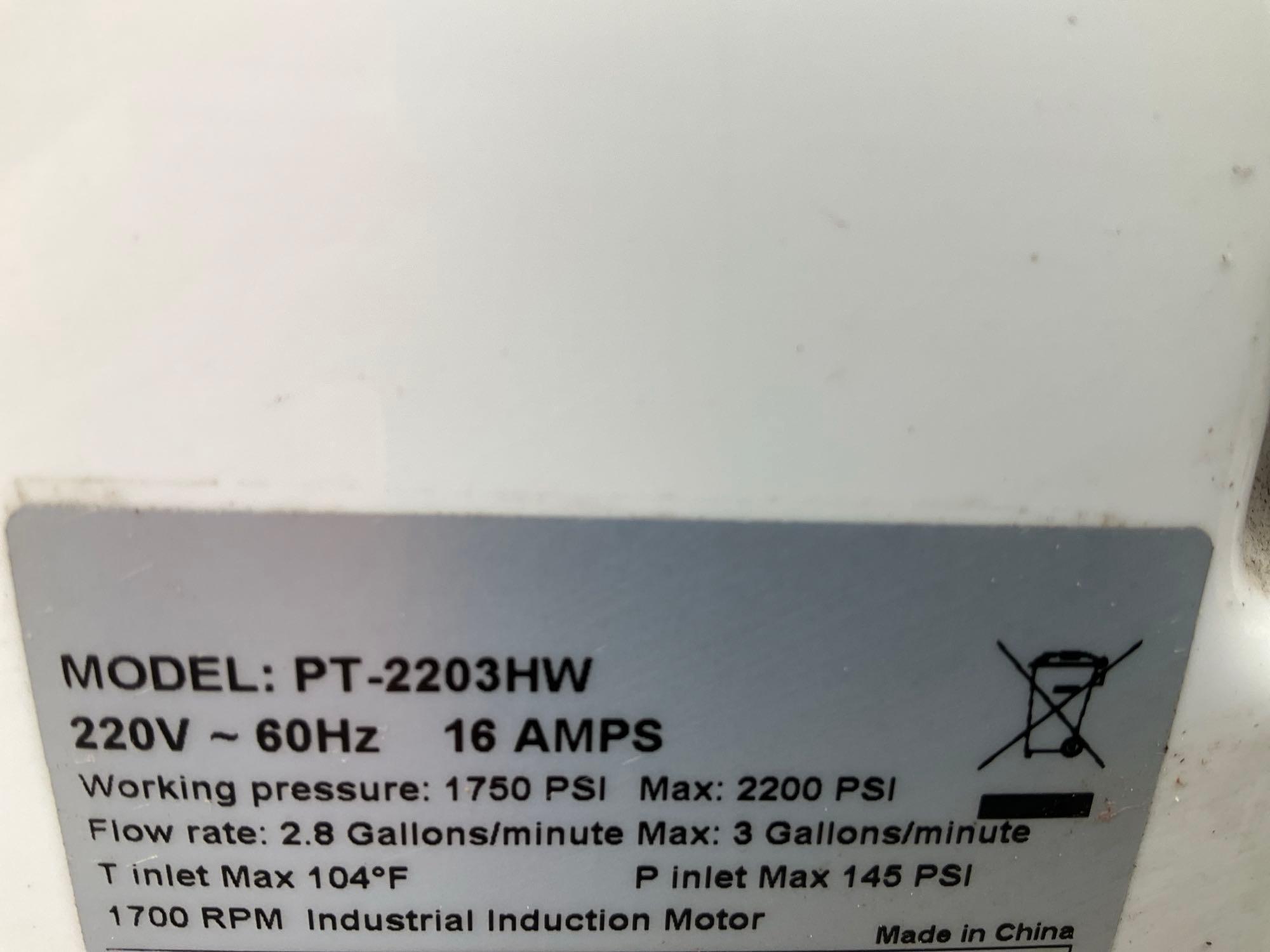 UNUSED POWERTRAIN HOT WATER PRESSURE WASHER MODEL PT-2203HW, DIESEL, APPROX MAX PSI 2200, APPROX ...