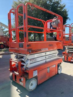 2016 SNORKEL SCISSOR LIFT MODEL S3219E ANSI , ELECTRIC, APPROX MAX PLATFORM HEIGHT 19FT, NON MARK...