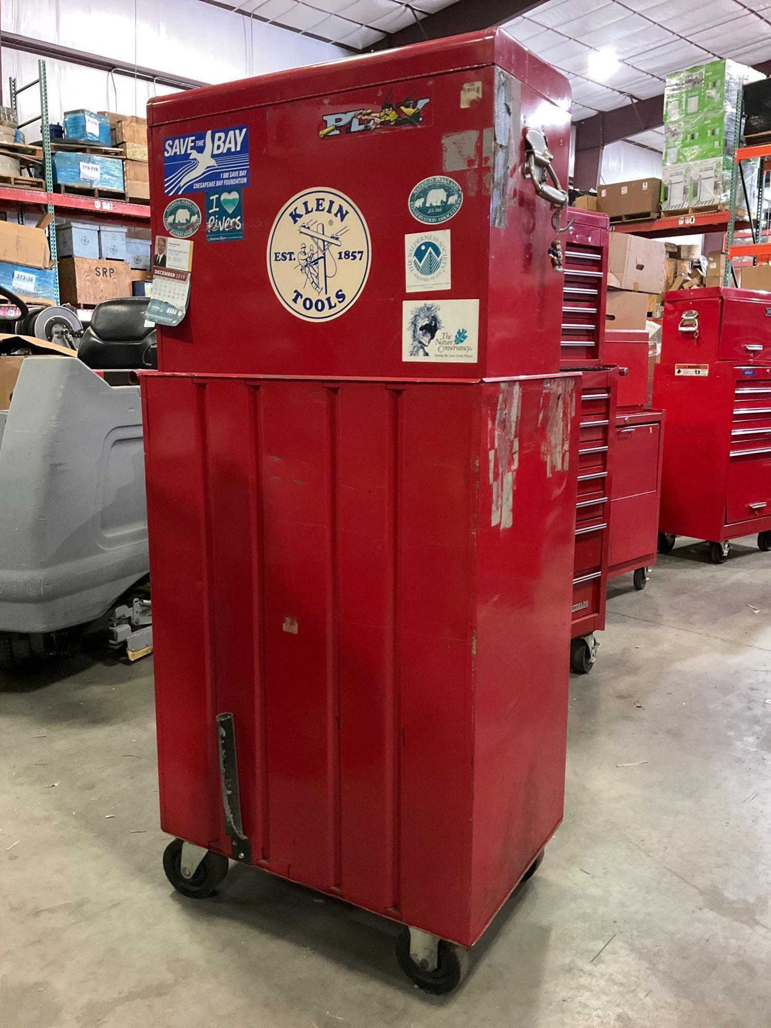 WATERLOO INDUSTRIAL PARTS CABINET / TOOL BOX ON WHEELS WITH CONTENTS , APPROX 30€� W x 18€� L x 6...