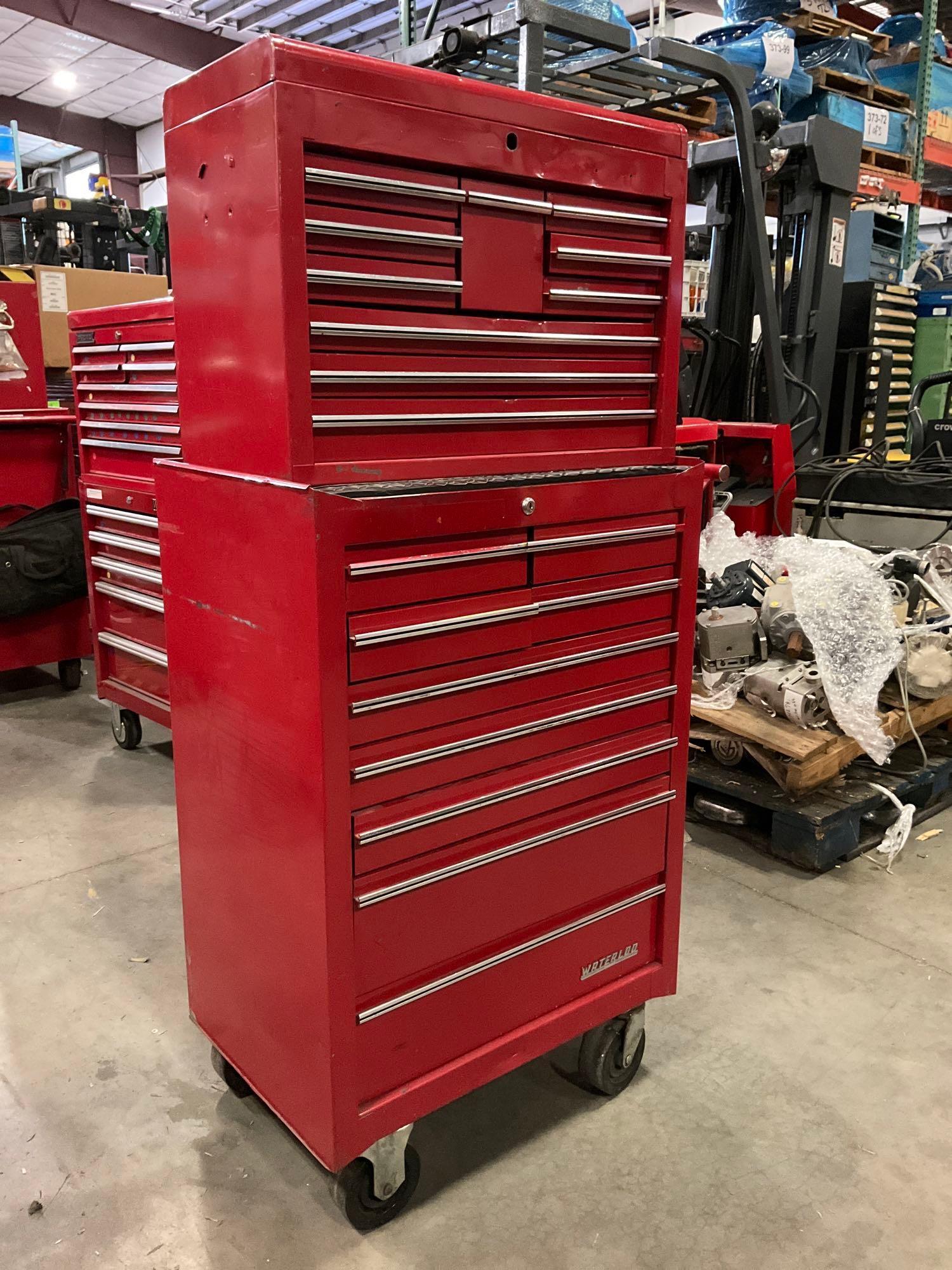 WATERLOO INDUSTRIAL PARTS CABINET / TOOL BOX ON WHEELS WITH CONTENTS , APPROX 30€� W x 18€� L x 6...