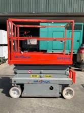 SKYJACK SCISSOR LIFT MODEL SJIII 3219, ELECTRIC, APPROX MAX PLATFORM HEIGHT 19FT, NON MARKING TIRES