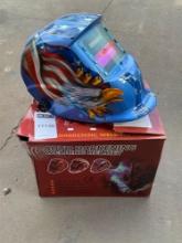 UNUSED AUTO DARKENING AMERICAN EAGLE BLUE WELDING FULL FACE SHIELD / HELMET 