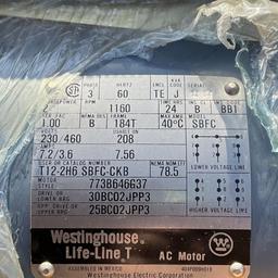 WESTINGHOUSE SBFC 773B646G7 LIFLINE T 2HP AC MOTOR 3 PH 60 HZ 1160 RPM 460V