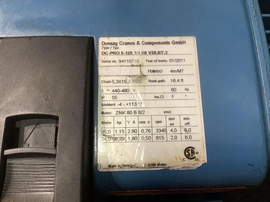 DEMAG 93183746 DC-PRO 5-125 1/1 H5 V28,8/7,2 440-480/60 CRANE HOIST DDD