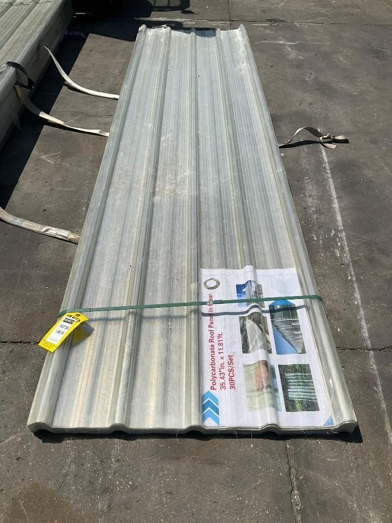 UNUSED POLYCARBONATE ROOF PANELS CLEAR, APPROX 35.43IN x 11.81FT, APPROX 30 PIECES ( PLEASE NOTE
