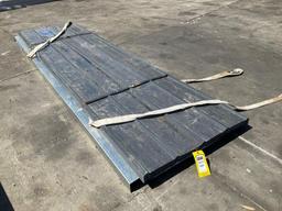 UNUSED METAL ROOF PANEL WITH ( 1 ) FORKLIFT METAL PALLET , PANELS APPROX 12FT L x 3FT W, APPROX 70