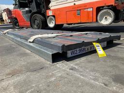 UNUSED METAL ROOF PANEL WITH ( 1 ) FORKLIFT METAL PALLET , PANELS APPROX 12FT L x 3FT W, APPROX 70