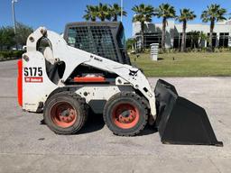 BOBCAT SKID STEER MODEL S175, DIESEL, ENCLOSED CAB, BUCKET APPROX 84", RUNS & OPERATES