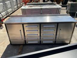 UNUSED STEELMANSTAINLESS STEEL WORK BENCH , APPROX 7FT, 10 DRAWERS, KEYS TO LOCK, ANIT-SLIP MAT, A