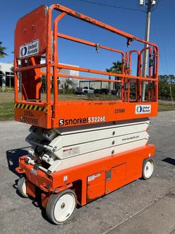 2019 SNORKEL SCISSOR LIFT MODEL S3226E ANSI , ELECTRIC, APPROX MAX PLATFORM HEIGHT 26FT, NON MARK...