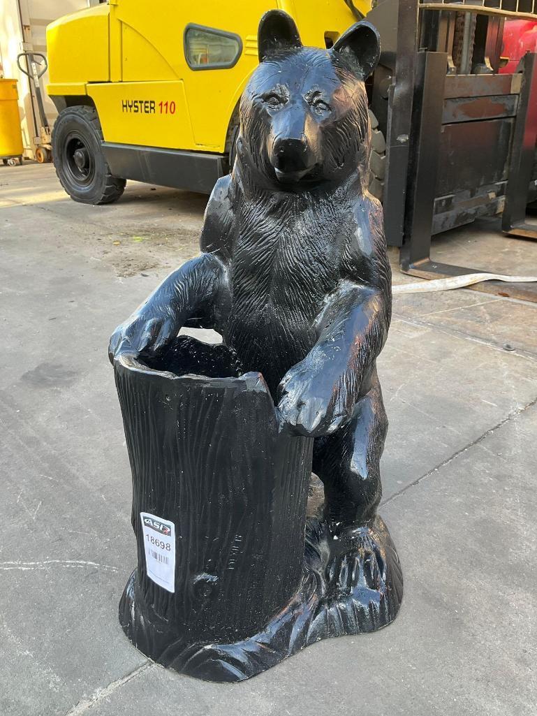 ALUMINIUM SMALL BEAR WITH TREE STUMP STATUE, APPROX 31" T