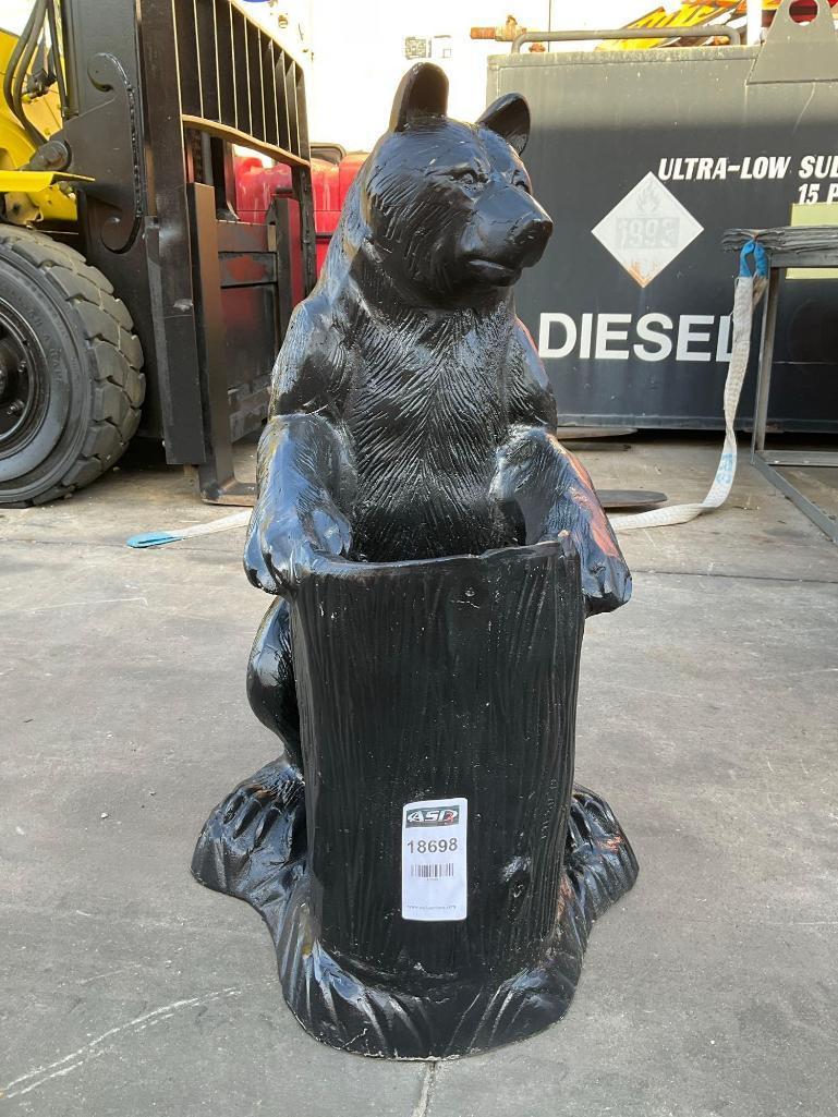 ALUMINIUM SMALL BEAR WITH TREE STUMP STATUE, APPROX 31" T