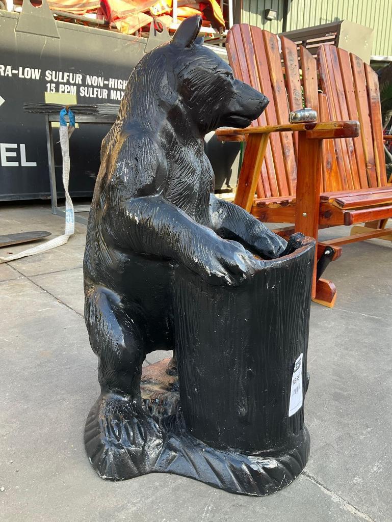 ALUMINIUM SMALL BEAR WITH TREE STUMP STATUE, APPROX 31" T