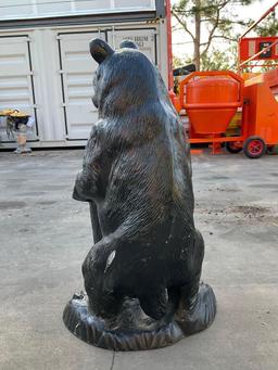 ALUMINIUM SMALL BEAR WITH TREE STUMP STATUE, APPROX 31" T