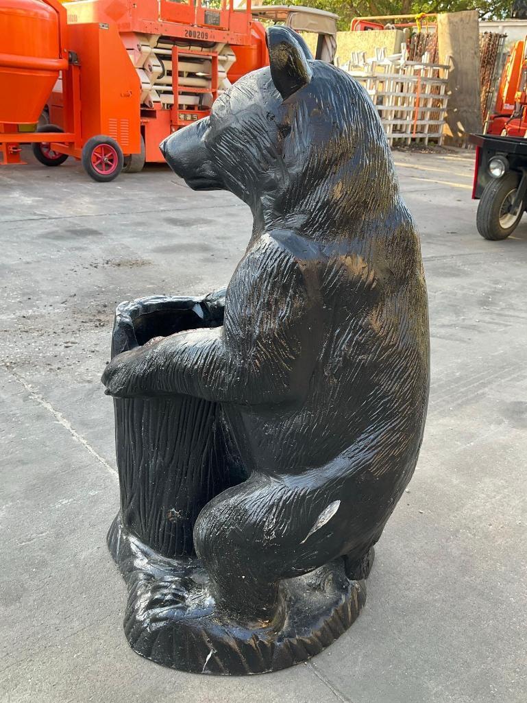 ALUMINIUM SMALL BEAR WITH TREE STUMP STATUE, APPROX 31" T