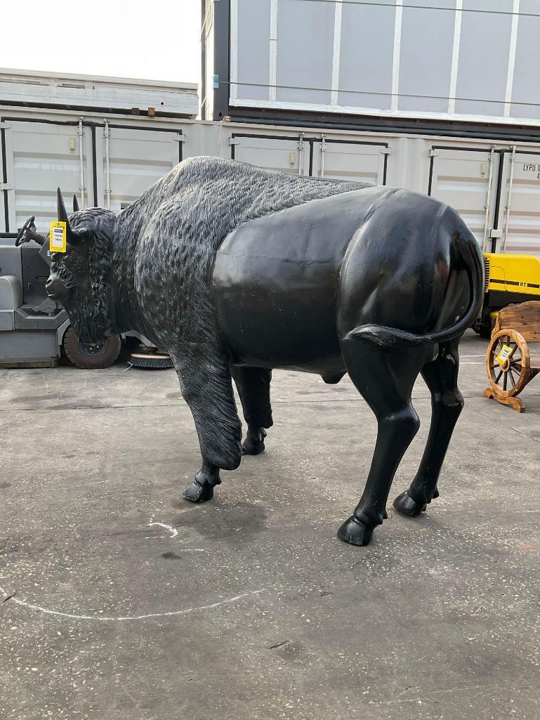 ALUMINIUM LIFE SIZE BUFFALO STATUE, APPROX 8FT Wx 65IN T