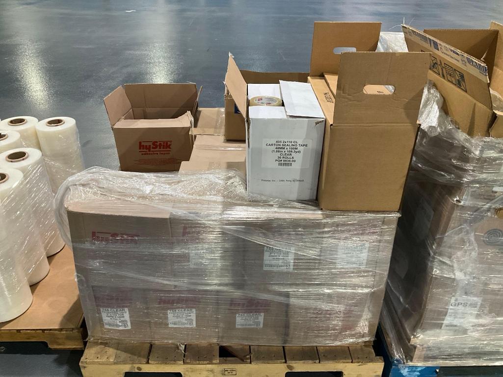 ( 4 ) PALLETS OF ASSORTED SHRINK WRAP / TAPE / END CAPS