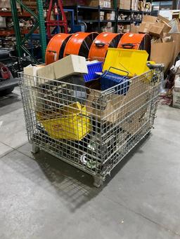 ( 1 ) WIRE COLLAPSABLE CRATE WITH MISC CONTENT, 42" x 48" x 36"